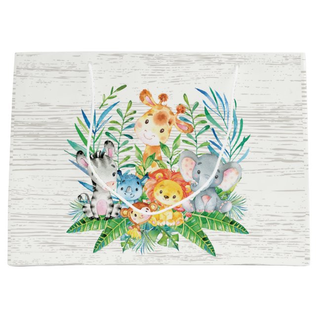 safari Jungle Animaux Baby shower Sac cadeau (Devant)