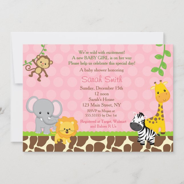 Safari Jungle Animaux Bébé Douche Invitations Fill (Devant)