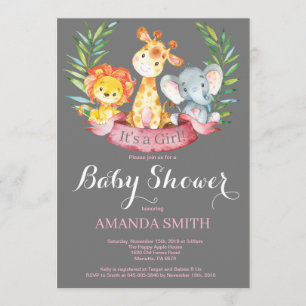 Safari Jungle Animaux Fille Baby shower Invitation