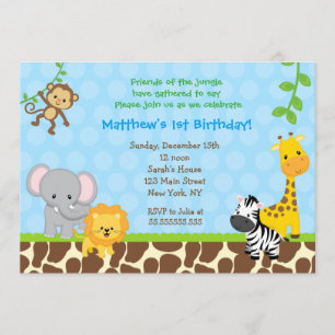 Safari Jungle Animaux Invitations d'anniversaire