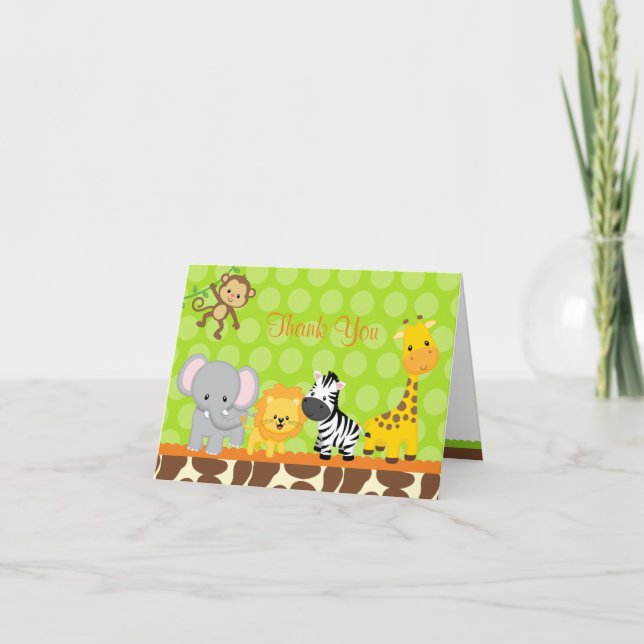 Safari Jungle Animaux pliés Merci Cartes de notes (Devant)