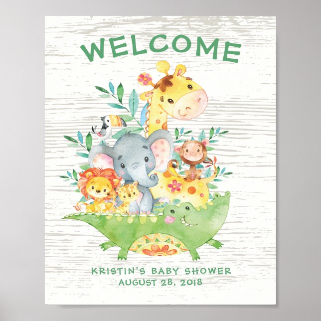 Safari Jungle Animaux Welcome Poster Baby shower (Devant)