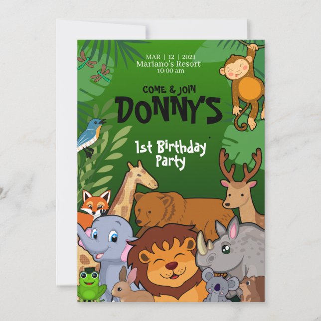 Safari Jungle Anniversaire Invitation Cute Animaux (Devant)