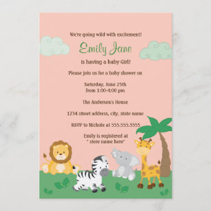 Safari Jungle Baby Girl Douche Invitation
