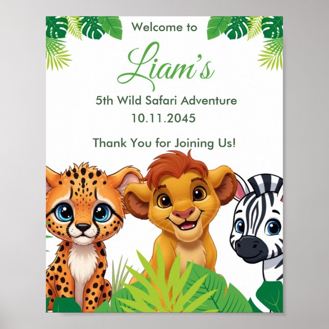 Safari Jungle Birthday Welcome Poster (Devant)