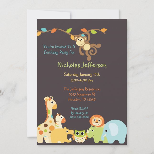 Safari Jungle Bleue 5x7 Anniversaire Invitation (Devant)
