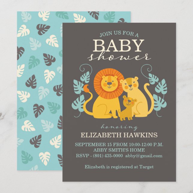 Safari jungle Boy Baby shower Invitation (Devant / Derrière)