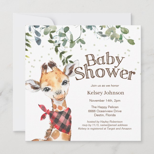 Safari Jungle Giraffe Baby shower Invitation (Devant)