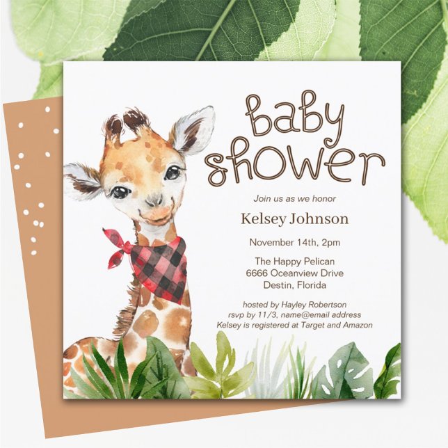 Safari Jungle Giraffe Cute Baby shower Invitation (Créateur téléchargé)