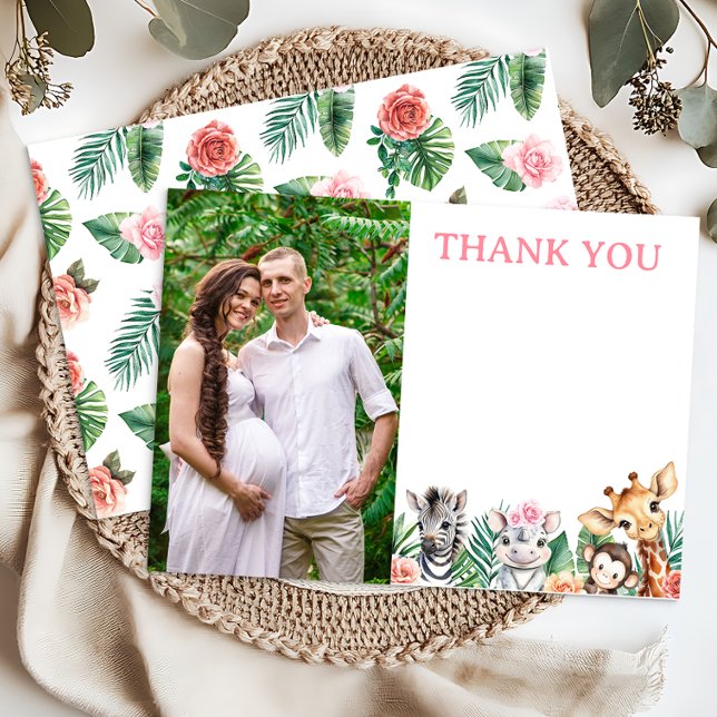 Safari Jungle Girl Baby shower Carte de remercieme (Blank Thank You Photo Thank You Card)