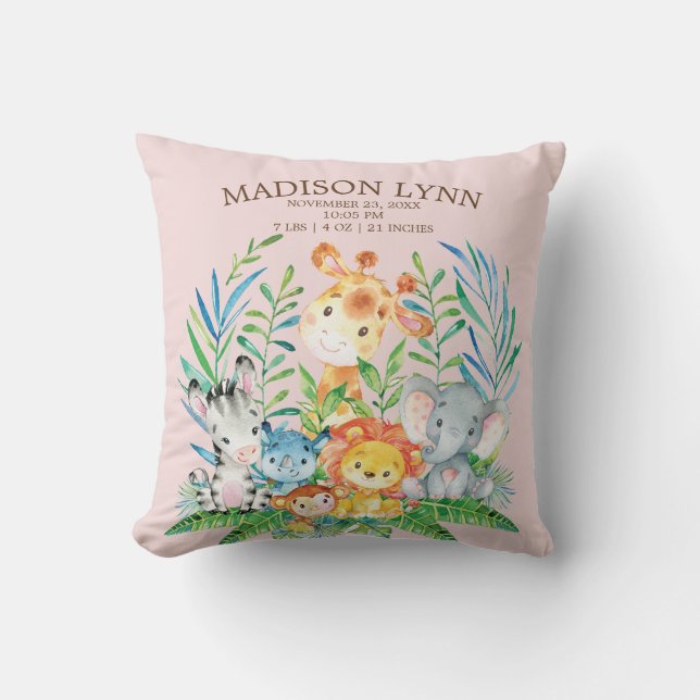 Safari Jungle Girls Birth Stats Coussin (Recto)