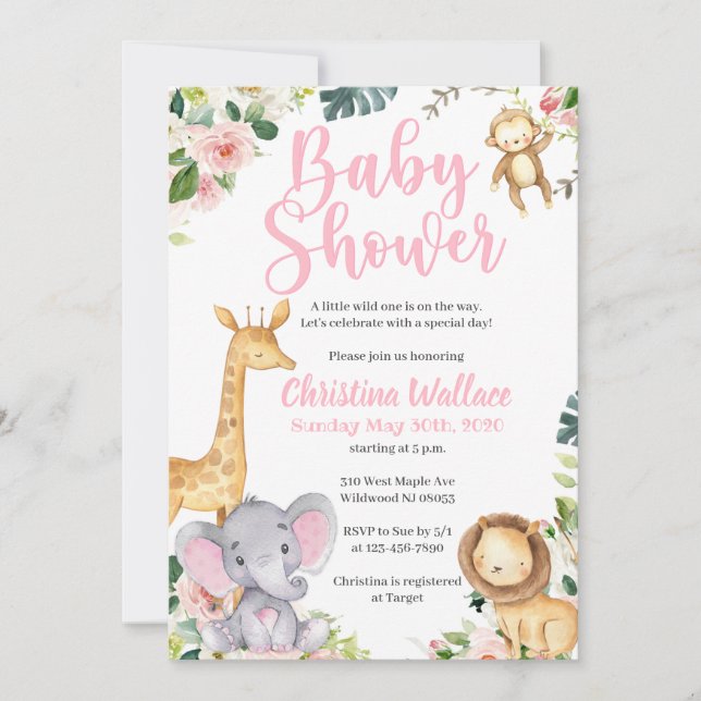 Safari Jungle : Invitations de douches pour bébés (Devant)