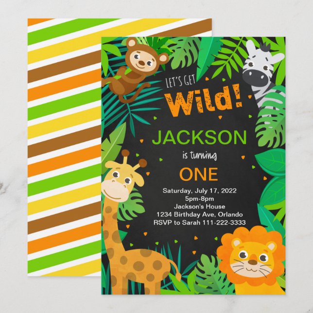Safari Jungle Tropical Invitation d'anniversaire n (Devant / Derrière)