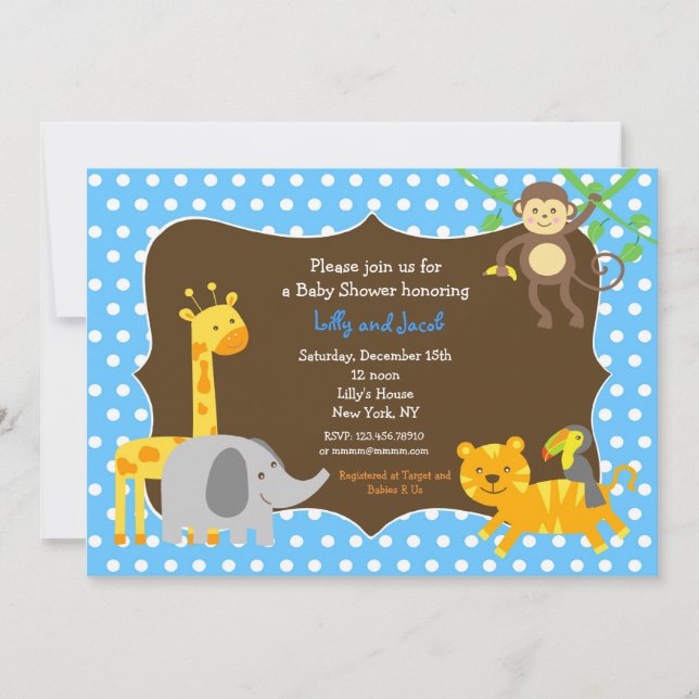 Safari Jungle Zoo Animaux Invitation Baby shower (Devant)