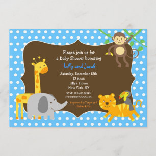 Safari Jungle Zoo Animaux Invitation Baby shower