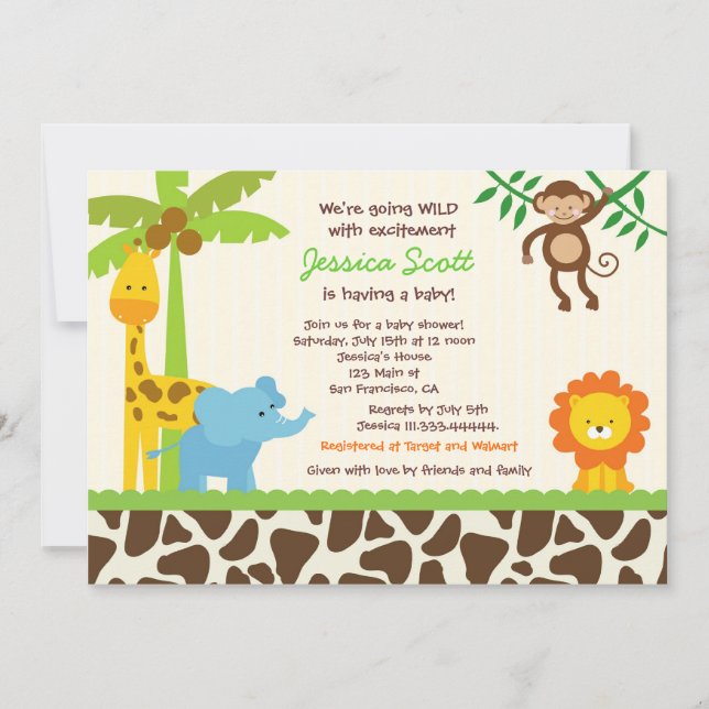 Safari Jungle Zoo Baby Douche Invitations (Devant)