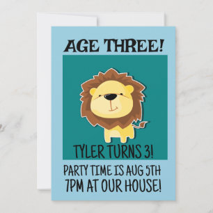 SAFARI LION AGE 3 TROIS 3E ANNIVERSAIRE INVITATION