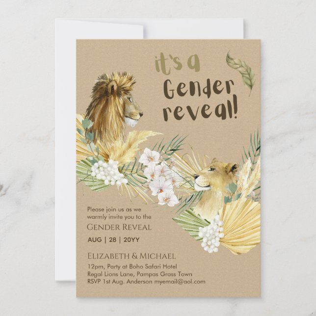Safari Lions GENDER REVEAL Baby Shower Invitations (Devant)