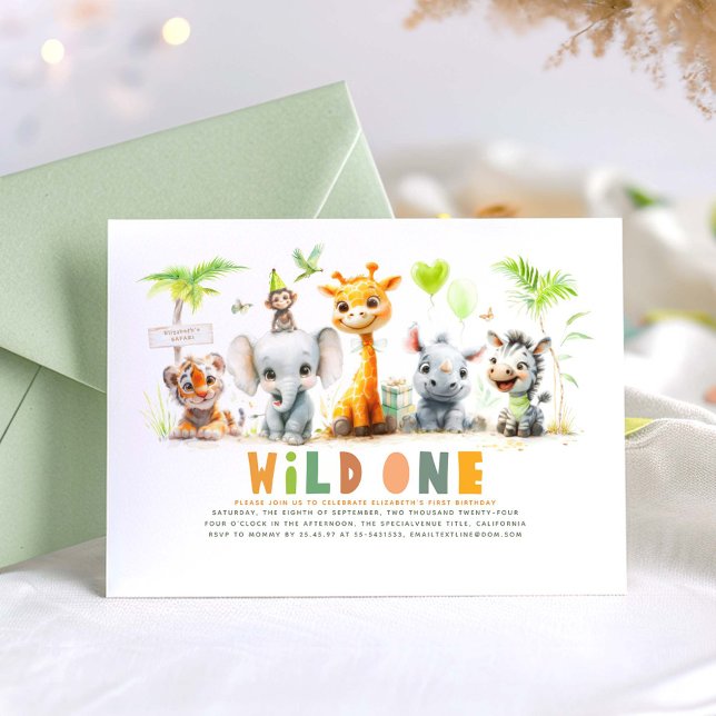 Safari mignon Bébé Animaux Anniversaire Invitation (Safari Birthday Invitations)