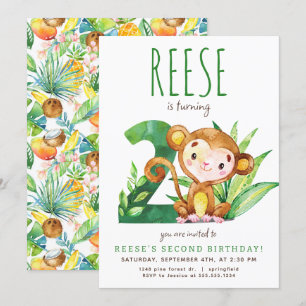 Safari Monkey Invitation de deuxième anniversaire