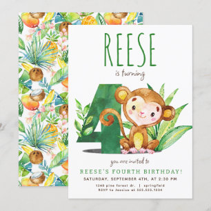 Safari Monkey Invitation quatrième anniversaire