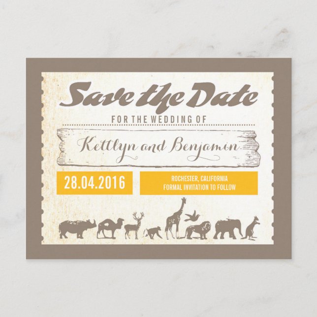 Safari ou Zoo Faune Enregistrer la Date Cartes pos (Devant)