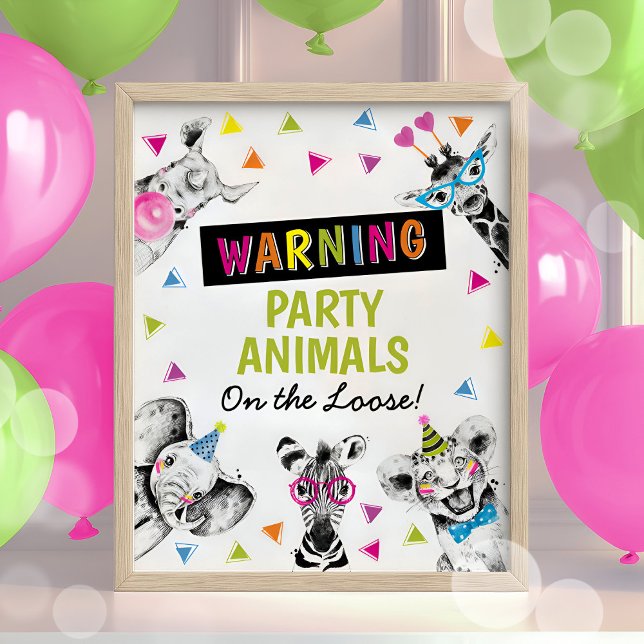 Safari Party Animals Birthday Colorful Sign Poster (Créateur téléchargé)