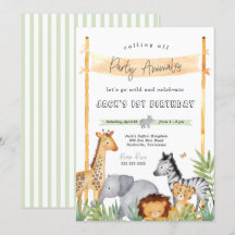 Safari Party Animaux Anniversaire Fête Invitation