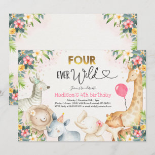Safari Quatre Anniversaires Sauvages Invitation Ro