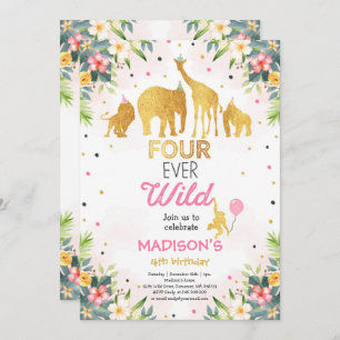 Safari Quatre Anniversaires Sauvages Invitation Ro