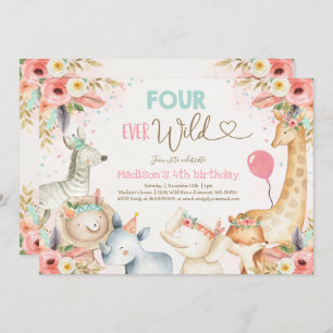 Safari Quatre jamais Wild Anniversaire Invitation