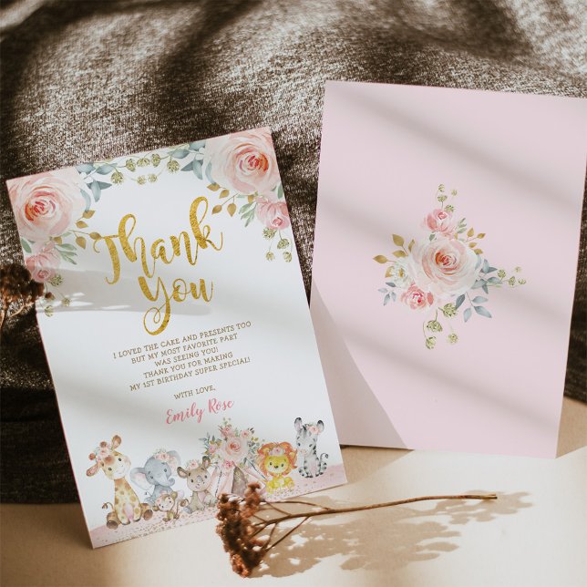 Safari rose Animaux Wild One Party Carte de remerc (Créateur téléchargé)