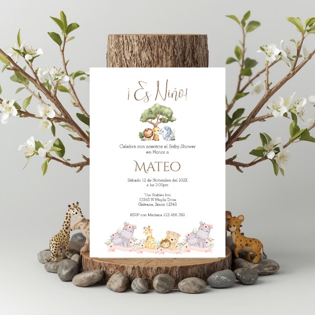 Safari Spanish Baby Shower Boy invitation (Créateur téléchargé)