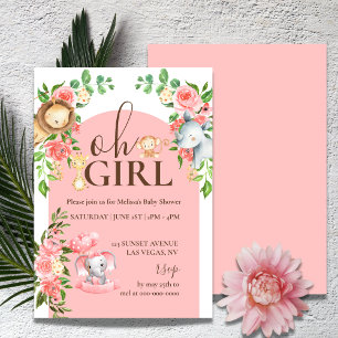 Safari thème Oh fille Baby shower Invitation
