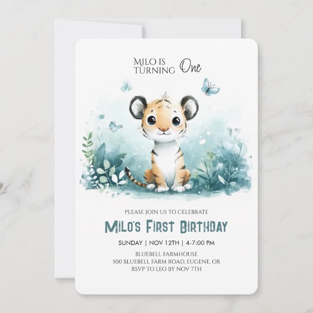 Safari Tigre premier anniversaire Invitation pour  (Devant)