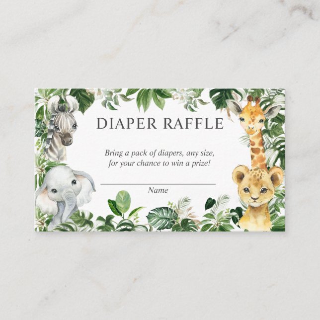 Safari vert Jungle Animaux Déchets Carte Raffle (Devant)