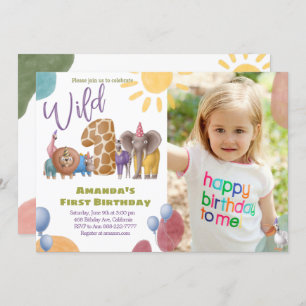 Safari Wild One Avec Photo Anniversaire Invitation