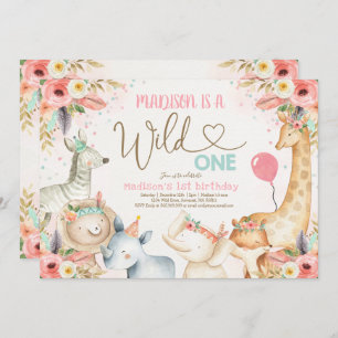 Safari Wild One Birthday Invitation Boho Wild One