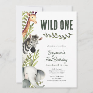 Safari Wild One Boy First Birthday Invitation