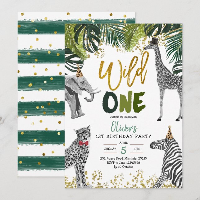 Safari Wild One First Birthday Invitation (Devant / Derrière)