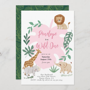 Safari Wild One Girl 1er anniversaire Invitation