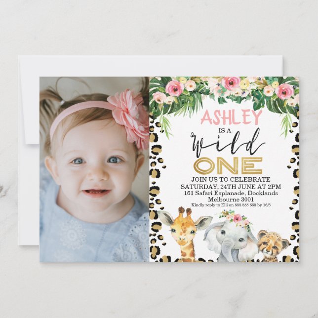 Safari Wild One Photo Anniversaire Invitation Pour (Devant)