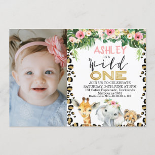 Safari Wild One Photo Anniversaire Invitation Pour