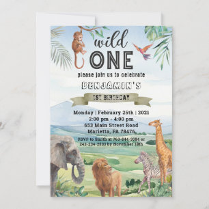 Safari Wild One Twins Anniversaire Fête Invitation