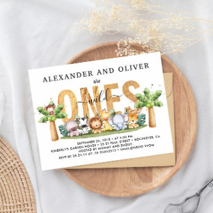 Safari Wild Ones Twins 1er anniversaire Invitation