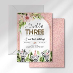 Safari Wild & Three Birthday Invitation