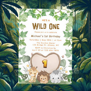 Safari Wild Un 1er anniversaire Invitation