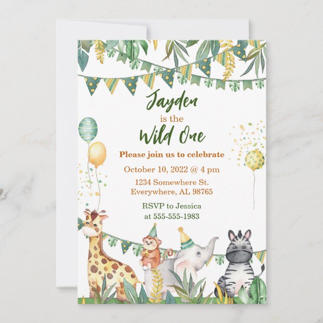 Safari Wild Une invitation d'anniversaire (Devant)