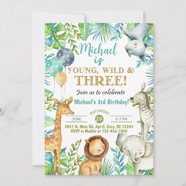 Safari Young Wild Trois garçons invitation de 3e a (Devant)