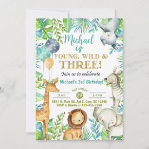 Safari Young Wild Trois garçons invitation de 3e a
